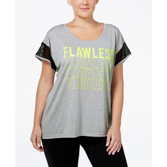 Material Girl Womens Active Plus Size Mesh Graphic T-Shirt Size 3X - Picture 1 of 1